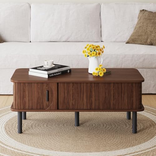 Lift Top Coffee Table,Wooden Rectangle Coffee Table with Hidden Storage Space,Metal Handles,Metal Legs,Mid Century Modern Style,Suitable for Living Room,Office,Apartment. (A-Lift Coffee Table-Walnut) - color: A-lift Coffee Table-walnut
