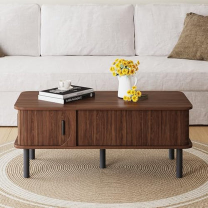 Lift Top Coffee Table,Wooden Rectangle Coffee Table with Hidden Storage Space,Metal Handles,Metal Legs,Mid Century Modern Style,Suitable for Living Room,Office,Apartment. (A-Lift Coffee Table-Walnut) - color: A-lift Coffee Table-walnut