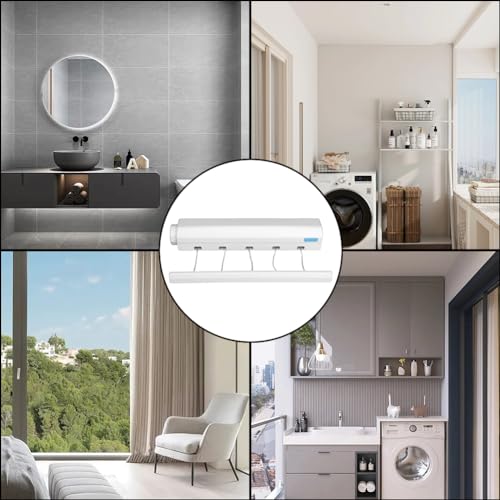 Joyzan Retractable Clothesline,Indoor Clothes Lines Adjustable 5 Line Dryer | Laundry Rope Wall Mounted Drying Hanging String Rack Portable Washing Wet Clothing Line Dry Outdoor Hotel Home Bathroom