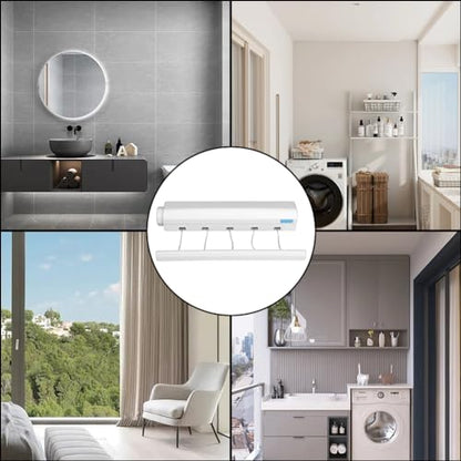 Joyzan Retractable Clothesline,Indoor Clothes Lines Adjustable 5 Line Dryer | Laundry Rope Wall Mounted Drying Hanging String Rack Portable Washing Wet Clothing Line Dry Outdoor Hotel Home Bathroom