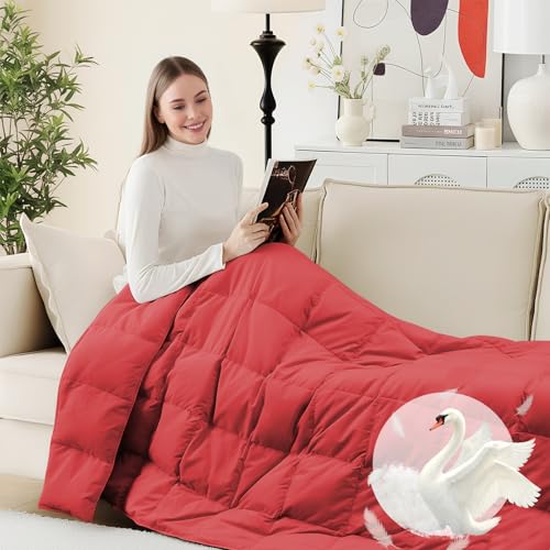 Deodar Down Fiber Throw Blanket Lightweight Packable Throw Indoor & Outdoor | Lightweight Red Down Throw Blanket for Couch,Outdoor Picnic Lap Soft Throw Comforter for Office Bedroom, Machine Washable - color: Scarlet