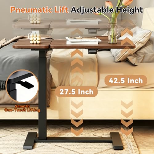 KEIKI Height Adjustable Rolling Laptop Desk, Portable Mobile Standing Workstation with Tiltable Top for Home Office Classroom, Walnut - color: Walnut