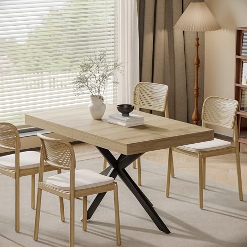 Extendable Dining Room Table for 4 6 8,55"-70" Kitchen Table Leaf,Oak | Expandable Rectangle Dining Table,Wood Dining Table w/ Hidden Leaf & Storage, Space Saving, Kitchen Dining Living Room,Modern - color: Removable Leaf 55"-71" Oak