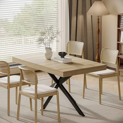 Extendable Dining Room Table for 4 6 8,55"-70" Kitchen Table Leaf,Oak | Expandable Rectangle Dining Table,Wood Dining Table w/ Hidden Leaf & Storage, Space Saving, Kitchen Dining Living Room,Modern - color: Removable Leaf 55"-71" Oak