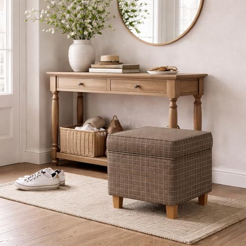 HomePop 18" Classic Square Storage Ottoman - Brown Windowpane - color: Brown Window Pane Fabric
