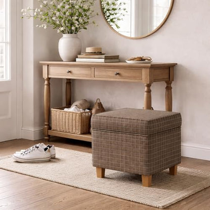 HomePop 18" Classic Square Storage Ottoman - Brown Windowpane - color: Brown Window Pane Fabric