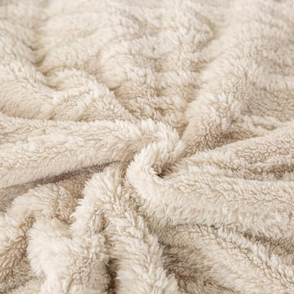 YUSOKI Sherpa Fleece Queen Size Blanket, Linen, 90"x90" | 3D Stylish Design,320GSM, Non-Shedding, Lightweight for All Season Use, stays fluffy after repeated washes, Perfect Gifts - color: Linen-(without Pillows), size: Queen (90" x 90")