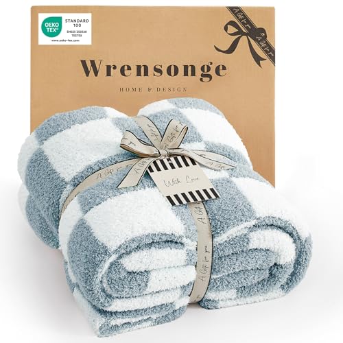 Soft Checkered Throw Blanket for Couch-Cozy Warm Knitted Blankets | Lightweight Warm Fluffy Decor for Women, Mom, Her & Girls, Sofa, Chair, Bed, 50x70in, Grey Blue - color: Arctic Blue, size: Throw-XL(50"x 70")