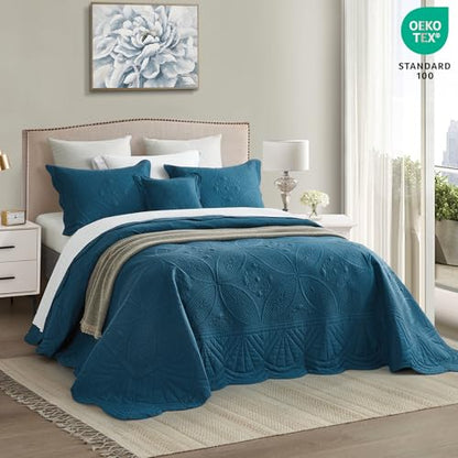 DaisyHuang Bedspread - Full Size Bedding Cover - Modern & Contemporary Coverlet Set, Real Stitching, Reversible, Lightweight, 5 Piece, Blue - color: Blue, size: Full(96"x110")