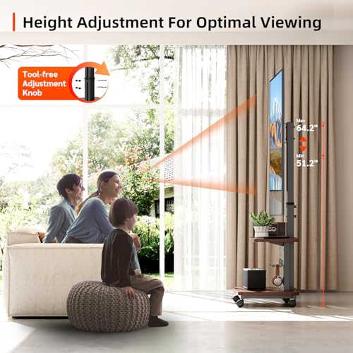 Mobile TV Cart on Wheels,Height Adjustable Rolling TV Stand for 32-85 inch TVs,with 5-Level Lift,35° Swivel,Portable Media Cart for Office,Outdoor | Height Adjustablewith 5-Level Lift,35° Swivel,Dual Shelves & Pegboard Storage,Portable Media Cart for Home