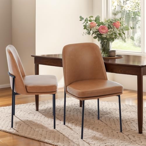 COLAMY Upholstered Dining Chairs Set of 2, Modern Dining Room Chairs with Curved Back and Metal Legs, Dinner Chair Kitchen Chairs for Dining Room and Living Room, Brown - color: Brown-l, size: Set of 2