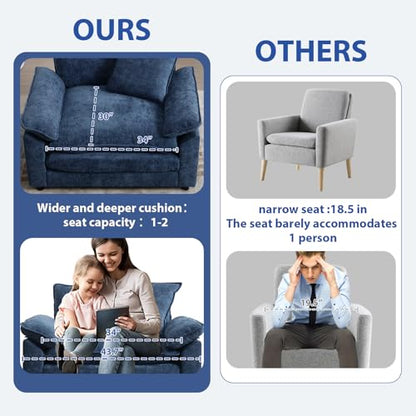 Oversized Chair with Ottoman, Comfy Chenille Accent Chair Large Upholstered Armchair with Thick and Deep Seat Lounge Chair for Living Room,Bedroom,Apartment, Blue - color: Blue, size: 1(chair+ottoman)