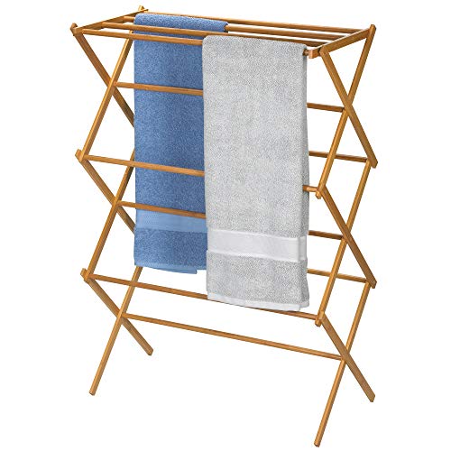 Household Essentials Bamboo Folding Clothes Drying Rack, Upscale Laundry Rack with 11 Dowels, Environmentally Friendly, Stable Frame, Shelf for Drying Flat - color: Natural Bamboo