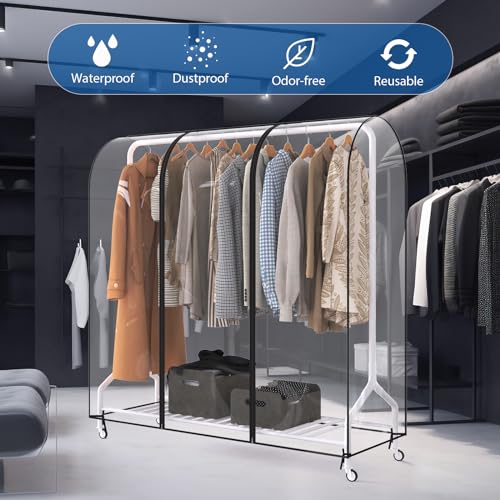 Zilink Clear Garment Rack Cover Garment Bags Fur Coat Storage Bag 60 in | Waterproof, Dustproof, Breathable, 2 Durable Zippers, Clothes Rack Cover Wardrobe Cover for Garment Rack (Rack Not Included) - size: 60"L x 20"W x 60"H - Clear
