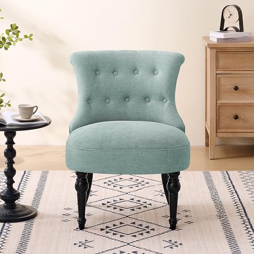 Upholstered Accent Chair, French Country Side Chair (1, Teal) | with Tufted Backrest, Thick Padded Seat and Solid Wood Legs for Bedroom, Living Room, Vanity & Reading Nook - color: Teal