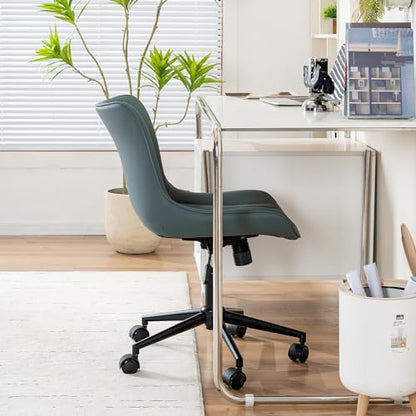 YOUNIKE Office Chair Armless Faux Leather Desk Chair, Grayish Green | Home Office Computer Task Chair, Modern Upholstered Vanity Chair, Adjustable Swivel Rolling Office Chairs - color: Grayish Green