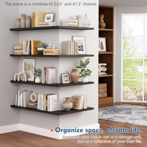 Harwaya 24 Inch Floating Shelves, Black Bedroom Floating Shelf for Wall | Wall Mounted Storage Shelves for Bedroom Bathroom Kitchen Office Living Room Books Plants - color: Black