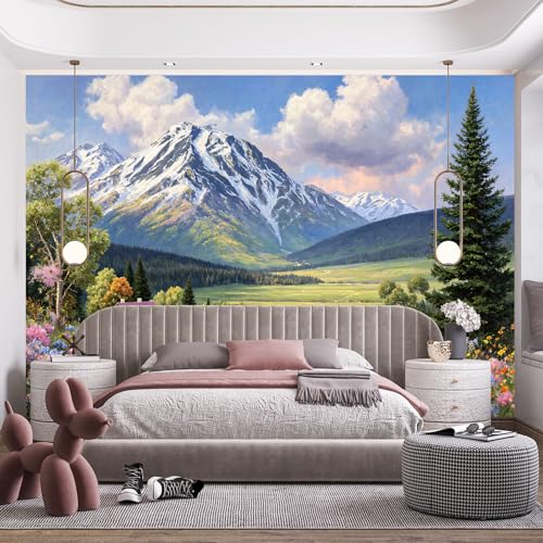 Custom Size Wall Murals, Natural Scenery & Colorful Flowers, Self-Adhesive Removable Fabric (NO PVC) Wallpaper for Living Room & Bedroom & Office
