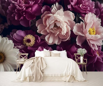 AFZEVEB-Dark Peony Floral Peel and Stick Wallpaper Purple Flowers Mural - color: Z804, size: 118" x 84"