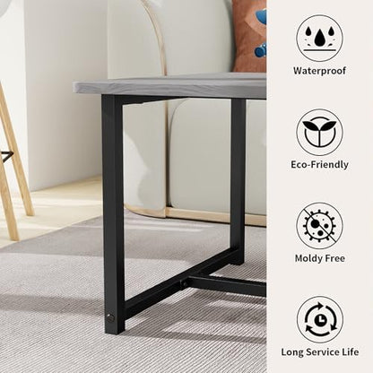 35.4" Rectangular Coffee Table for Living Room, Modern Industrial Style Coffee Table Center Table with Metal Frame for Small Space, Apartment, Office, Easy Assembly, Grey - color: Grey