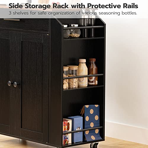 HOOBRO Kitchen Island with Power Outlet, Storage Island with Spice Rack and Drawer, Rolling Kitchen Cart on Wheels, for Home, Dining Room, Rustic Brown and Black - color: Rustic Brown + Black