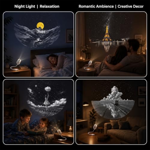 Galaxy Star Night Light Projector, 2-in-1 Portable with 12 Projection Films, 360° Adjustable Control Eye‑Caring LED Night Light for Kids Adults Bedroom Home Ceiling Car Decor Gift (Black) - color: Black