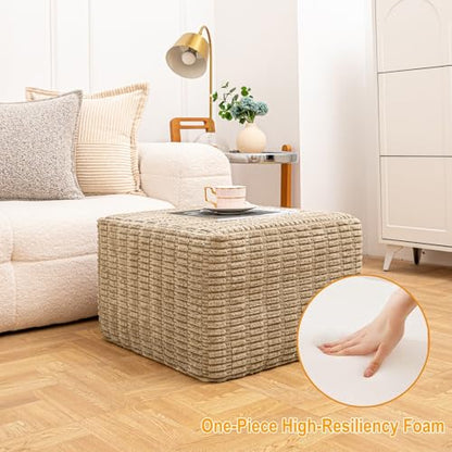 Asuprui Square Ottoman Foot Rest, Light Coffee, 20x14 in,Modern Footstool | Footstool Ottoman,Stuffed Pouf Ottoman,All-One Foam Filler, Footrest,Beanbag Chair,Floor Pouf for Living Room Wedding Bedroom - color: Light Coffee