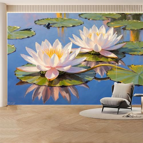 Custom Wall Mural Wallpaper White Water Lilies and Lily Pads Removable SelfAdhesive Large Photo for Living Room，Bedroom，Office