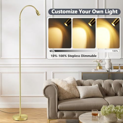 Reading Floor Lamp, 72" LED Dimmable Lamp with Gooseneck,Zoomable Spotlight | Adjustable Color Beam Standing Lamp, Touch & Remote Control, Task Craft, Sewing, Bedroom Living Room, Office, Light Gold - color: Light Gold
