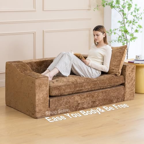 61" Boneless Loveseat Sleeper, Folding Sofa Bed, Diamond Velvet Cover,Brown | Memory Foam Pull Out Futon Bed with Removable Washable Cover, Space-Saving Fold Out Couch for Living Room & Guest Room - color: Brown