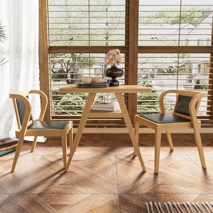 3-Piece Modern Dining Set with Stackable Dining Chairs, Solid Wood Square Table and Padded Seats Table Set for 2 Person, Space Saving Dinette for Dining Room, Kitchen, Patio-Nature and Black - color: Nature and Black