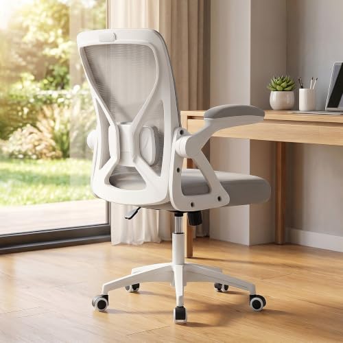 VASAGLE Chair, Adjustable Ergonomic Mesh with Lumbar Support | Office chair with 90-105° tilt function, wide seat, flip-up armrests, Dove Gray UOBN045GD01S - color: Dove Gray, size: Set of 1, style: Office Chair Without Headrest