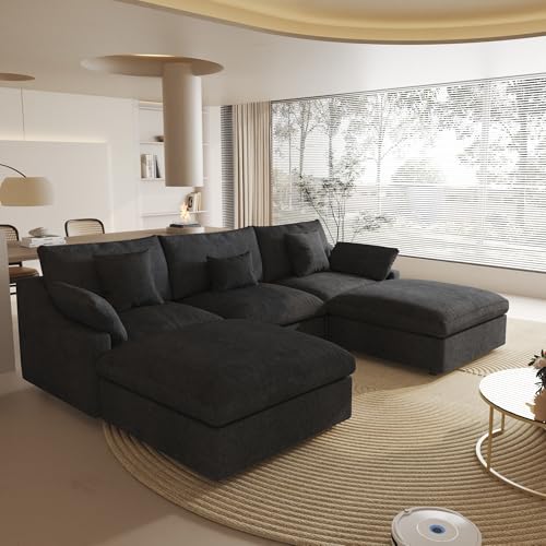 Cloud Couch Modular Sectional Sofa,119.29" U Shaped Couch, Oversized Down Filled Convertible Wide Seater,3 Seater with 2 Ottomans for Living Room Set, Covers Washable&,Black - color: Black, size: 3 Seat &2 Ottoman