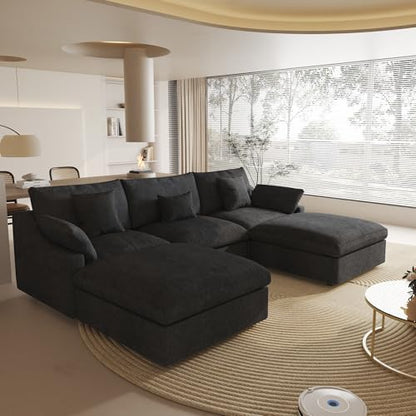 Cloud Couch Modular Sectional Sofa,119.29" U Shaped Couch, Oversized Down Filled Convertible Wide Seater,3 Seater with 2 Ottomans for Living Room Set, Covers Washable&,Black - color: Black, size: 3 Seat &2 Ottoman