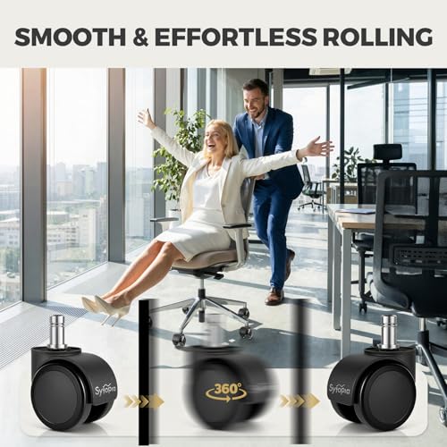 Office Chair Wheels, Universal Standard Stem 7/16 inch x 7/8 inch, 2" Upgraded Quiet Caster Wheels Safe for All Floors Include Hardwood & Carpet, Not for 1KEA, Easy to Install, Set of 5 - color: Plastic-2 Inch
