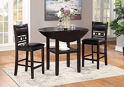 New Classic Furniture Gia 3-Piece Drop Leaf Counter Table Set with 2 Chairs, 42-Inch, Ebony - color: Ebony, size: Counter Set