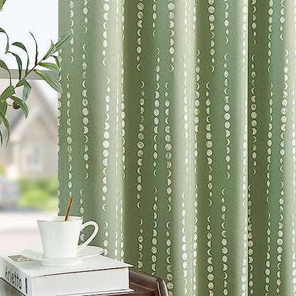 jinchan Boho Blackout Curtains 63 Inch Length Moon Phase Printed Drapes | Sage Green Farmhouse Curtain for Bedroom Living Room Back Tab Drapes Room Darkening Window Treatment 2 Panels - color: Luna | Sage Green, size: 52"W x 63"L (Pack of 2)