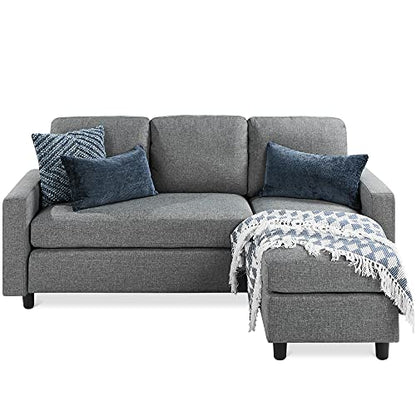 Best Choice Products Upholstered Sectional Sofa for Home, Apartment, Dorm, Bonus Room, Compact Spaces w/Chaise Lounge, 3-Seat, L-Shape Design, Reversible Ottoman Bench, 680lb Capacity - Gray - color: Linen - Gray