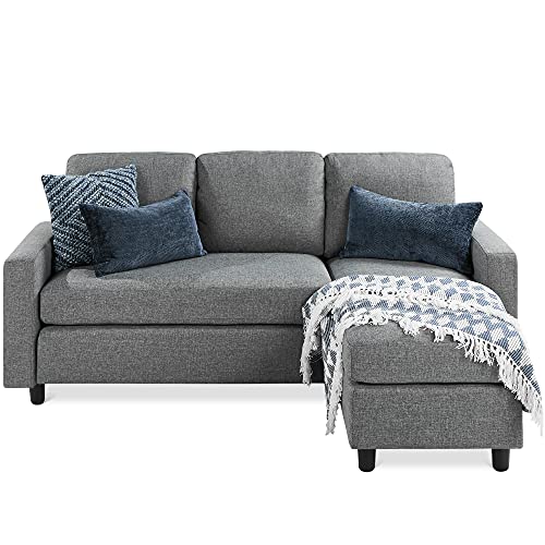 Best Choice Products Upholstered Sectional Sofa for Home, Apartment, Dorm, Bonus Room, Compact Spaces w/Chaise Lounge, 3-Seat, L-Shape Design, Reversible Ottoman Bench, 680lb Capacity - Gray - color: Linen - Gray