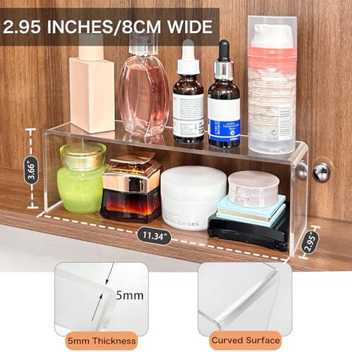 4 Pack Acrylic Medicine Cabinet Organizer, Narrow Bathroom Mirrior Cabinet Storage Shleves, Clear Acrylic Storage Racks for Vanity, Kitchen & RV (11.34×2.95×3.66 inches) - color: 4 Pcs Acrylic Riser-11.34"L x 2.95"W x 3.66"H