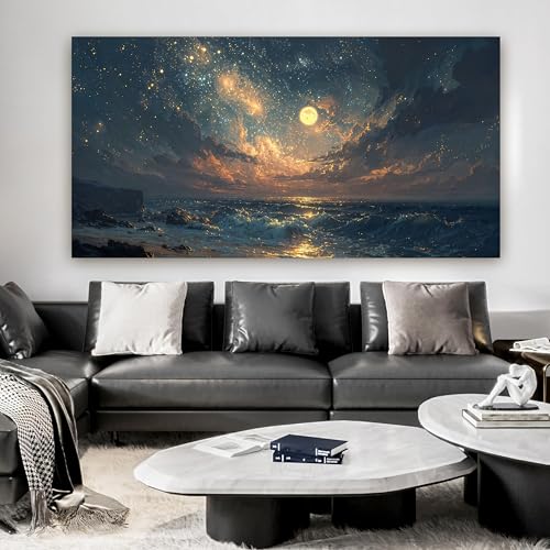 Canvas Wall Art Decor Gold And Blue Art Wall Decor Beach Waves Large Wall Art Pictures For Living Room Decorations Artwork For Walls For Bedroom Office Canvas Pictures For Wall Decor 24 × 48 Inch - color: Blue., size: 48"L x 24"W