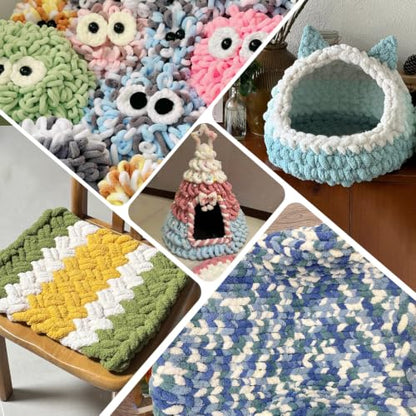 Super Soft Loop Yarn for Finger Knit, 3 Pack of 7.05oz/19.5yds Each, Chunky Blanket Yarn for Hand Knitting, #7 Jumbo Chenille Yarn, Fluffy Baby Blanket Yarn for Crochet Amigurumi (3 Blue-White) - color: 3 Blue-White