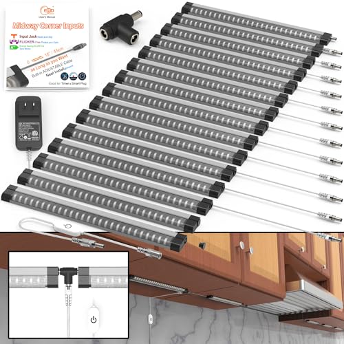EBD Under Cabinet Lighting Plug in or Hardwired, 15 Pcs 12 Inch No Messy Wires Built-in Adjustable Cable LED Light, T-Connector Counter Lights for Smart Plug Kitchen Home Office 6500K 6750Lm 6 Cables - size: 15-Pack 6 Cables