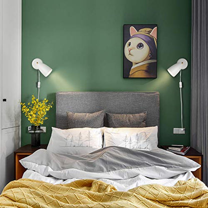Modern White Plug in or Hardwire Wall Light Sconces, Set of 2 | Adjustable Rotatable Lampshade Simple Wall Mount Lighting Fixture for Bedroom, Living Room, Bedside & Nightstand - color: E-White-2 Pack