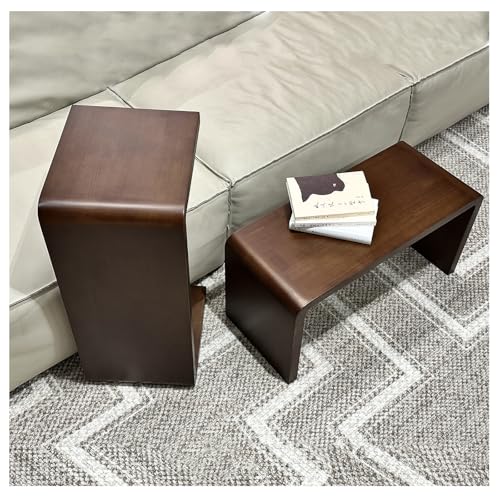 C-Shaped Side Table, H27.2in Solid Wood End Table for Couch | Space-Saving Wooden C-Shaped Snack Table, Nightstand & Laptop Desk for Living Room, Bedroom, Office or Balcony - color: Walnut Large