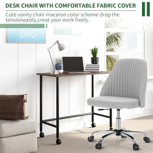 Armless Desk Chair with Comfortable Fabric Cover,Modern Home Office Chairs with Swivel Wheels for Computer Task Chairs Cute Vanity Chairs Adjustable Height for Living Room,Bed Room,Conference Office - color: Grey