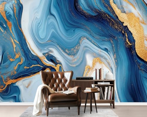 Peel and Stick Wallpaper Wall Murals Blue Marble Gold Abstract Marbling Natural Luxury Style Swirls Marble Self Adhesive Removable Canvas Wall Stickers for Living Room Kids Bedroom 69''x96'' - color: Multi2, size: 69x96inch