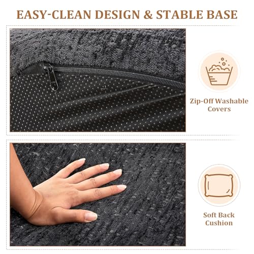 55" Oversized Round Chaise Longue Chair Indoor, Upholstered Chenille Circle Single Cloud Reading Sofa Chair Deep Seat Modern Boneless Sleeper Couch No Assembly Required, Black - color: Black, style: 55"Chenille