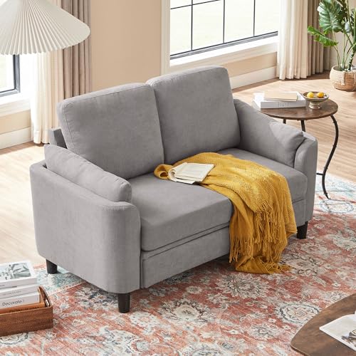 59" Loveseat Sofa, Mid Century Modern Love Seat with Back Cushions, 2-Seat Small Sofa Couch for Living Room Bedroom Small Spaces, Light Grey - color: Light Grey, size: Loveseat Sofa