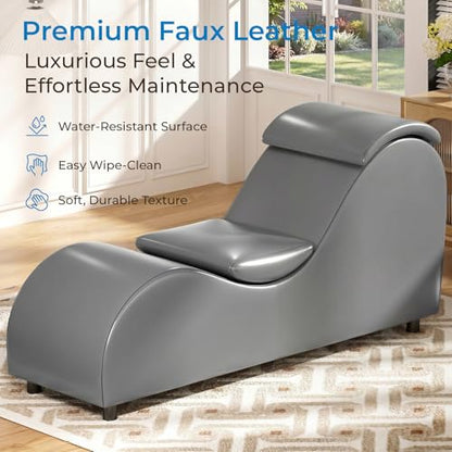 Yoga Sofa Chaise Lounge Chair for Adults Home Stretching Relaxation, 60"W Ergonomic Yoga Chaise Lounges Chair Sofas Indoor with Removable Head Cushion for Office Small Space Exercise, Dark Grey